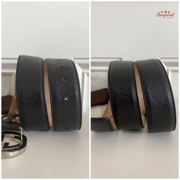 Authentic Gucci Black Guccissima Leather Silver Interlocking G Buckle Belt 95/38 - Picture 8 of 13